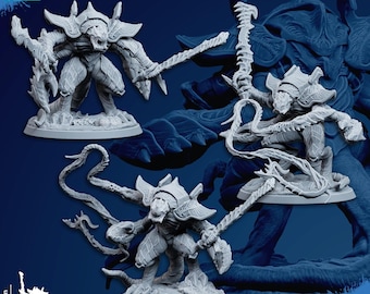 May include: A collection of gray, detailed miniature figures of alien creatures, each posed differently. The figures are on a blue background, with the text "CHAMAKO PATREON TRIBES" and "SUPPORTS READY". The figures are approximately 38 mm tall and 50 mm wide.