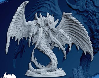 May include: A detailed, gray fantasy creature figurine with large, textured wings and a serpentine tail. The figure is 57 mm tall and 40 mm wide. The base has a circular design. The image includes the text "CHAMAKO PATREON TRIBES" and "SUPPORTS READY".