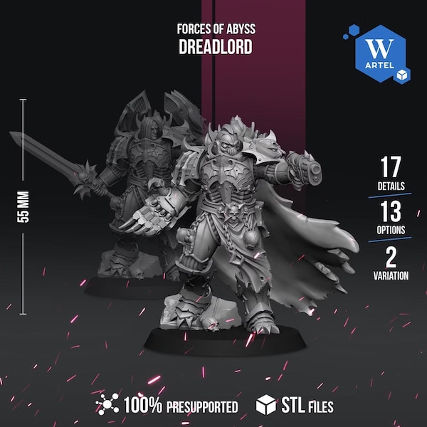 Dreadlord | Artel W | 3d Printed Tabletop Wargames Model