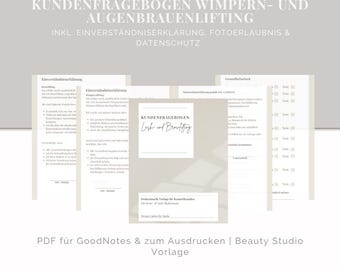Customer form and consent form – eyelash lift and brow lift, PDF for GoodNotes & for printing, beauty studio template