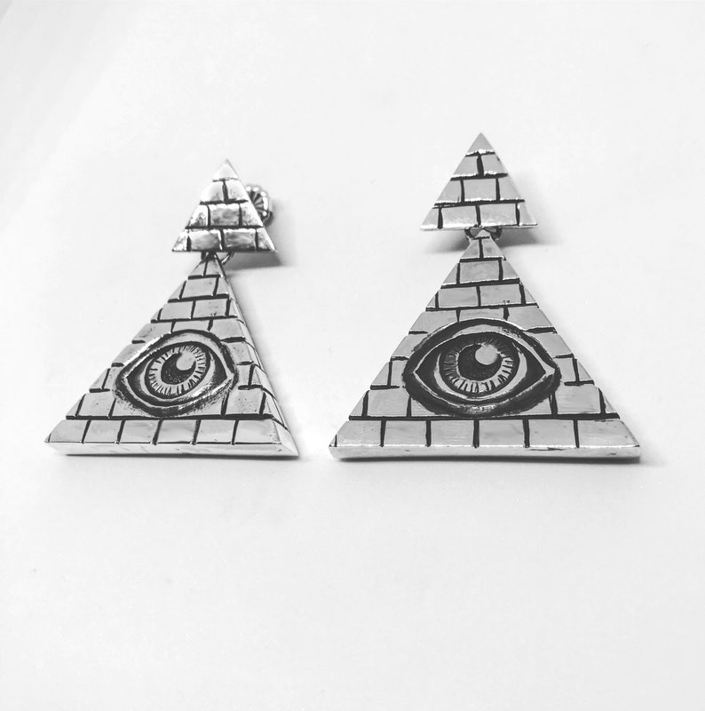 Illuminati Pyramid Evil Eye Earrings image 3