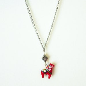 Mini Swedish Dala Horse Charm Necklace