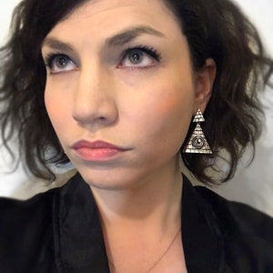 Illuminati Pyramid Evil Eye Earrings image 2