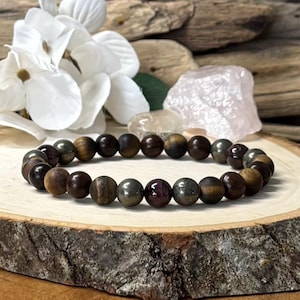 Men&#39;s Prosperity Bracelet: Tiger Eye, Pyrite & Garnet Crystal Jewelry