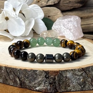 Men&#39;s Tiger Eye Bracelet: Pyrite & Aventurine Gemstone, Prosperity Jewelry