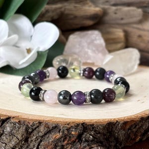 Empath Protection Bracelet: Black Tourmaline, Amethyst & Rose Quartz Crystal Healing