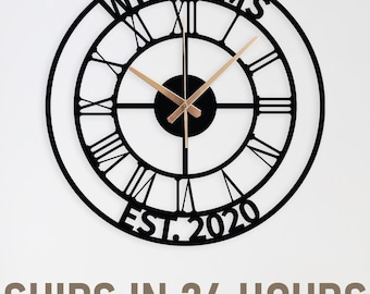 Personalized Family Name Wall Clock, Roman Numeral Family Clock, Custom Family Name Clock Gift, Personalized Family Clock, Engagement Clock