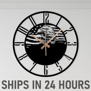 American Flag Metal Wall Clock, US Flag Clock Gift, Eagle Metal Wall Clock, American Flag Metal Art, Patriotic Decor, Man Cave US Flag Gift