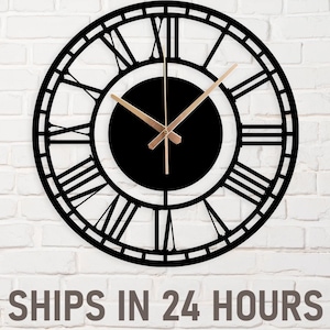 Large Roman Numeral Metal Wall Clock, Modern Clock Gift, Silent Modern Black Clock, Office Clock Gift, Livingroom Clock, Oversize Wall Clock