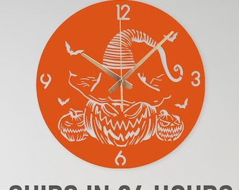 Halloween Themed Orange Metal Wall Clock, Halloween Clock Gift, Oversized Pumpkin Clock, Spooky Clock for Living Room, Family Clock Gift