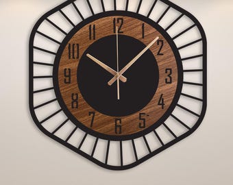 Mid-Century Modern Wall Clock, Roman Numerals Wood Clock Gift, Mid Century Wood Decor, Decorative Wood Clock, Wooden Style Home Clock Gift
