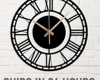 Large Roman Numeral Metal Wall Clock, Modern Clock Gift, Silent Modern Black Clock, Office Clock Gift, Livingroom Clock, Oversize Wall Clock