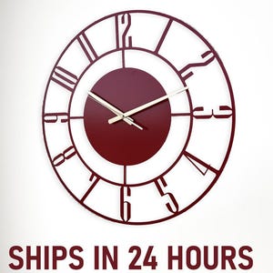 Large Red Metal Wall Clock with Numerals, Modern Oversize Metal Wall Clock, Office Clock Gift, Red Wall Clock, Open Frame Metal Wall Clock