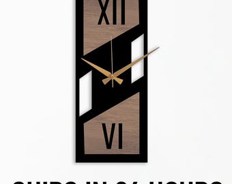 Modern Wood and Metal Clock, Wooden Home Clock Gift, Oversized Wall Clock, Geometric Wall Clock Gift, Vertical Rectangle Clock, Silent Clock