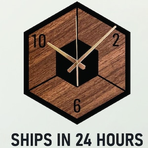 Modern Hexagon Wooden Wall Clock, Mid-Century Modern Wood Clock, Office Metal Wood Clock, Geometric Wall Clock, Minimal Wooden Wall Clock