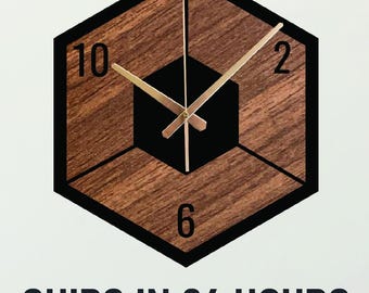 Reloj de pared hexagonal moderno de madera, reloj de madera moderno de mediados de siglo, reloj de madera de metal para oficina, reloj de pared geométrico, reloj de pared minimalista de madera.