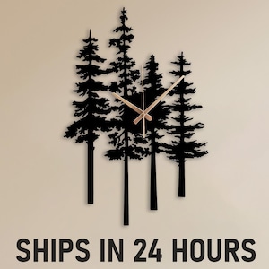 Pine Tree Forest Design Metal Wall Clock, Nature Clock Gift, Nature Inspired Metal Wall Clock, Large Wall Clock,Outdoor Pine Tree Wall Clock