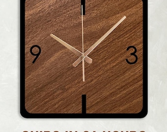 Wood And Metal Square Wall Clock, Modern Wooden Clock, Modern Clock Gift, Mid Century Modern Clock, Natural Home Wall Decor, Wood Clock Gift