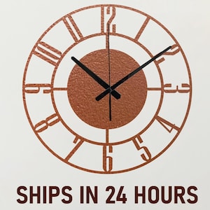 Bronze Metal Wall Clock, Latin Numeral Wall Clock, Bronze Modern Clock, Office Clock, Bronze Living Room Clock,Copper Color Metal Wall Clock