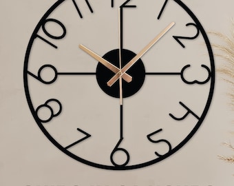 Large Minimalist Metal Wall Clock, Modern Wall Clock, Silent Wall Clock, Home and Office Clock Gift, Black Unique Clock, New Home Owner Gift
