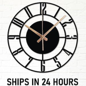 Modern Metal Wall Clock, Latin Numerals Clock, Oversized Wall Clock, Industrial Clock Gift,Silent Clock with Numbers,Housewarming Clock Gift