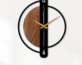 Mid Century Modern Wood and Metal Wall Clock, Nordic Style Clock, Modern Home Decor, Silent Clock, Wood Wall Clock, Modern Wood Themed Clock