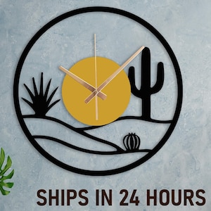 Modern Desert Landscape Metal Wall Clock, Desert and Sun Clock, Cactus Wall Clock, Southwest Home Decor Gift, Minimalist Home Wall Clock