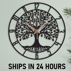 Tree of Life Wall Clock, Black Tree Clock, Tree Of Life Clock Gift, Nature Clock, Oversized Clock, Modern Tree Clock Gift, Living Room Clock