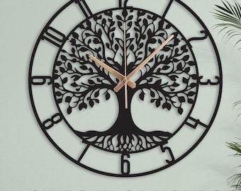 Tree of Life Wall Clock, Black Tree Clock, Tree Of Life Clock Gift, Nature Clock, Oversized Clock, Modern Tree Clock Gift, Living Room Clock