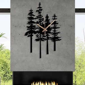 Pine Tree Forest Design Metal Wall Clock, Nature Clock Gift, Nature Inspired Metal Wall Clock, Large Wall Clock,Outdoor Pine Tree Wall Clock