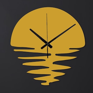 Reloj de pared de metal con diseño de sol, arte abstracto moderno, reloj de sol, reloj de pared de metal con puesta de sol, reloj de pared grande con amanecer, regalo de decoración solar