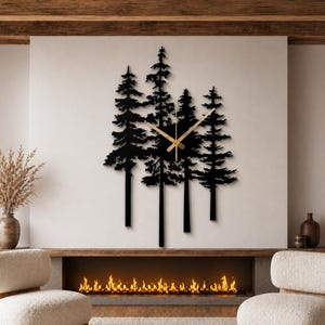 Pine Tree Forest Design Metal Wall Clock, Nature Clock Gift, Nature Inspired Metal Wall Clock, Large Wall Clock,Outdoor Pine Tree Wall Clock