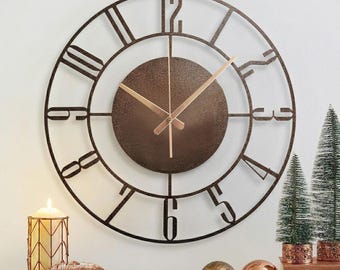 Metal Copper Color Wall Clck, Brown Clock, Industrial Wall Clock, Oversized Wall Clock, Unique Clock Gift, Modern Wall Clock, Luxury Clock