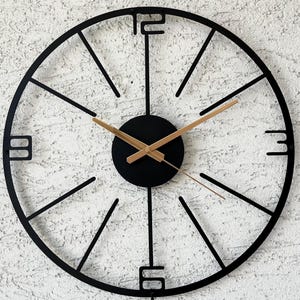 Modern Geometric Metal Wall Clock, Unique Clock with Large Numbers, Clock Lover Gift, Silent Non Ticking Clock, New Office Metal Clock Gift