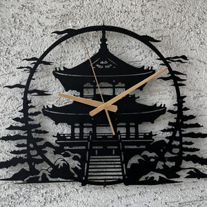 Japanese Temple Metal Wall Clock, Zen Inspired Silent Clock, Japanese Style Lover Gift, Large Meditation Metal Clock Art,Zen Enthusiast Gift