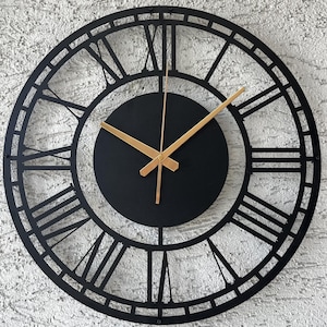 Large Roman Numeral Metal Wall Clock, Modern Clock Gift, Silent Modern Black Clock, Office Clock Gift, Livingroom Clock, Oversize Wall Clock