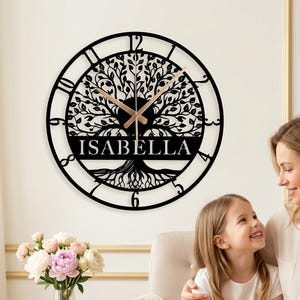 Custom Name Tree Of Life Metal Wall Clock, New Home Gift, Tree Of Life Decor, Personalized Big Clock, Unique Wall Clock, Nature Lover Gift
