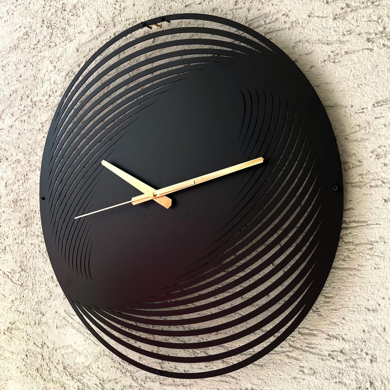 Abstract Metal Wall Clock, Illusion Clock Gift, Silent Black Modern ...