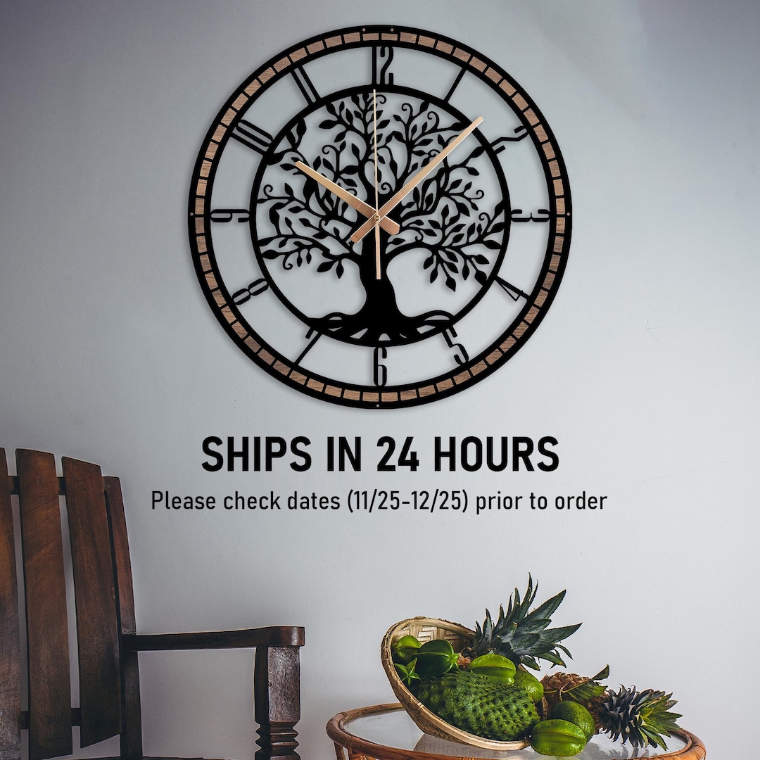 Tree of Life Wall Clock With Wooden Frame, Metal and Wooden Tree Clock ...