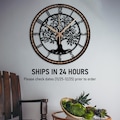 Tree Of Life Wall Clock With Wooden Frame, Metal and Wooden Tree Clock, Wood Clock Gift, Large Black Tree of Life Clock, Nature Symbol Clock