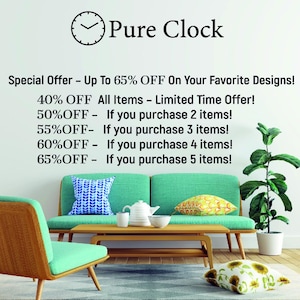 The image is an advertisement for a furniture store, featuring a living room with a green sofa, a coffee table, and a potted plant. The text announces a special offer, providing discounts on various items, including a limited time offer for purchasing multiple items.
