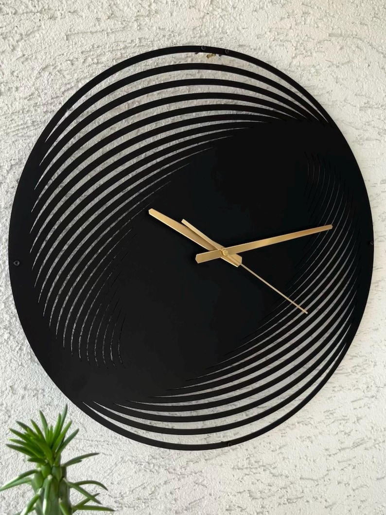 Abstract Metal Wall Clock, Illusion Clock Gift, Silent Black Modern ...