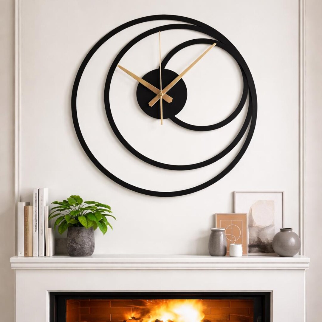 Metal Minimalist Round Wall Clock, Large Wall Clock, Oversized Clock ...