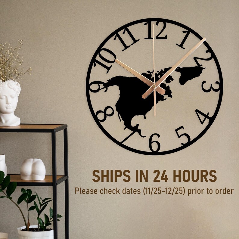World Map Metal Wall Clock, World Map Clock Gift, World Continents ...
