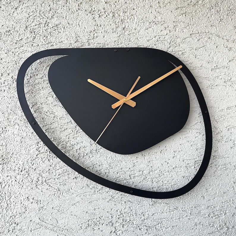 Modern abstract black metal wall clock