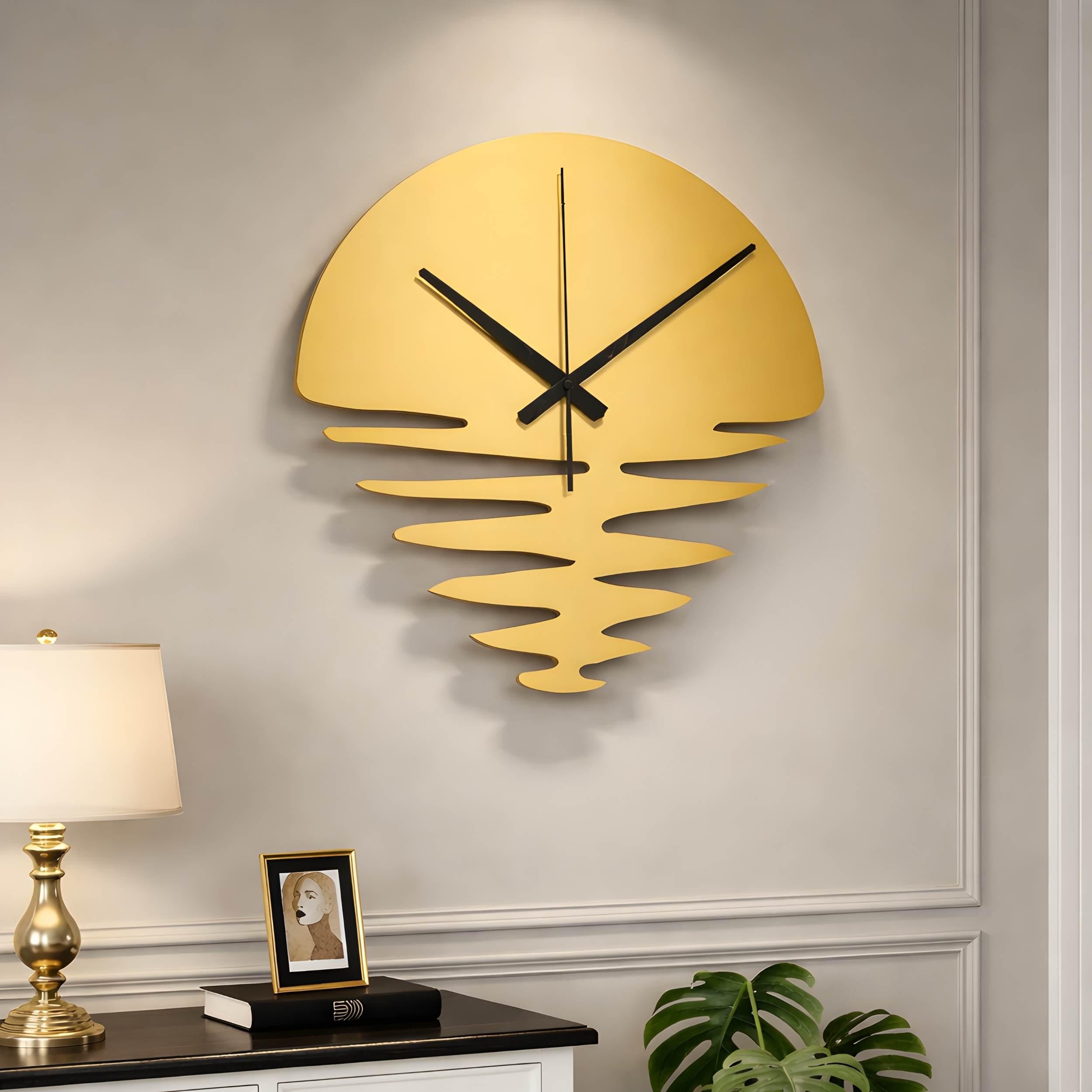Sun Design Metal Wall Clock, Modern Abstract Clock Art, Sun Clock