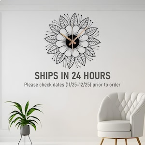 Boho Mandala Metal Wall Clock with Floral Design, Boho Clock Gift, Meditation Wall Clock, Modern Living Room Clock, Flower Metal Wall Clock