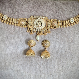 Indischer Gold Schmuck Schmuck Choker set/Gold Finish Choker Set Bollywood Hochzeit Gold Finish Mangalore Südindischer Brautschmuck