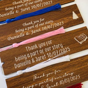 Custom Wooden Bookmark Wedding Favors: Personalized Rustic Tassel