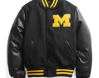 Black & Yellow Michigan Varsity Jacket – Classic Letterman Style